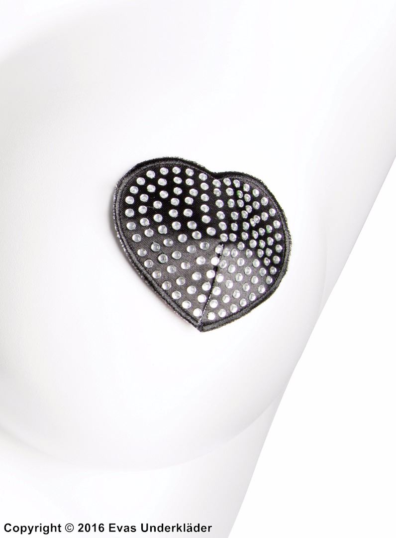 Self-adhesive nipple cover/patch, rhinestones, hearts